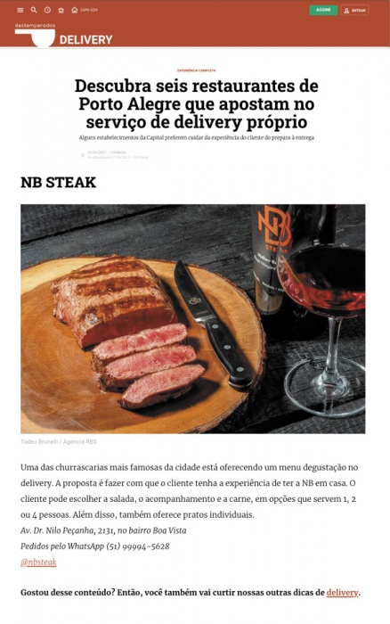 NB Steak é listado entre os seis restaurantes de Porto Alegre que apostam no serviço de delivery próprio